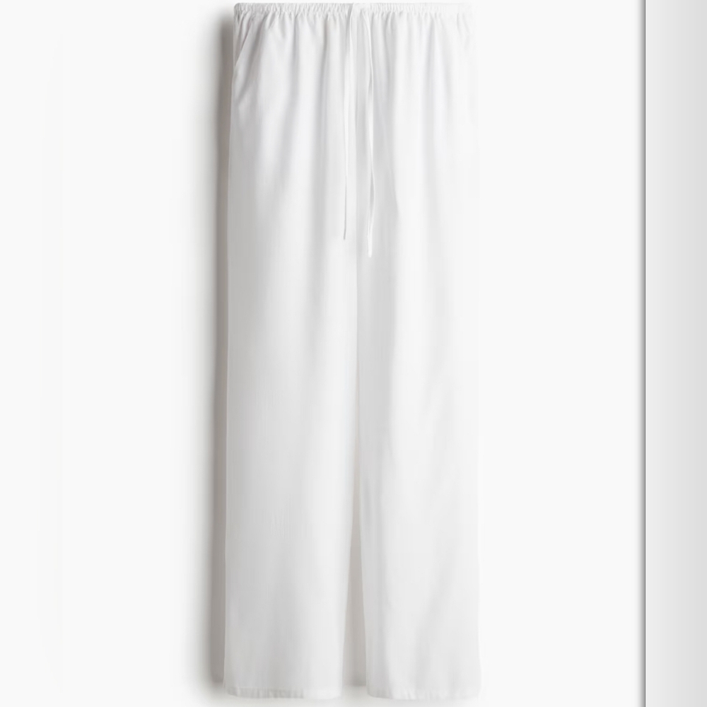 H&M White Straight-Leg Drawstring Pants